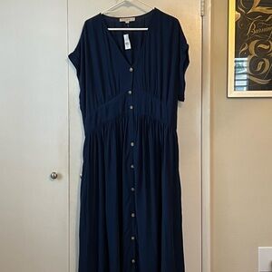 LOFT Navy Blue Maxi Dress with Button Detail XL